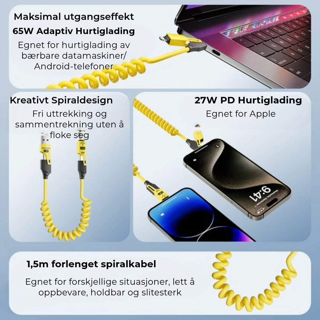 4-i-1 Uttrekkbar Lader | 150 cm