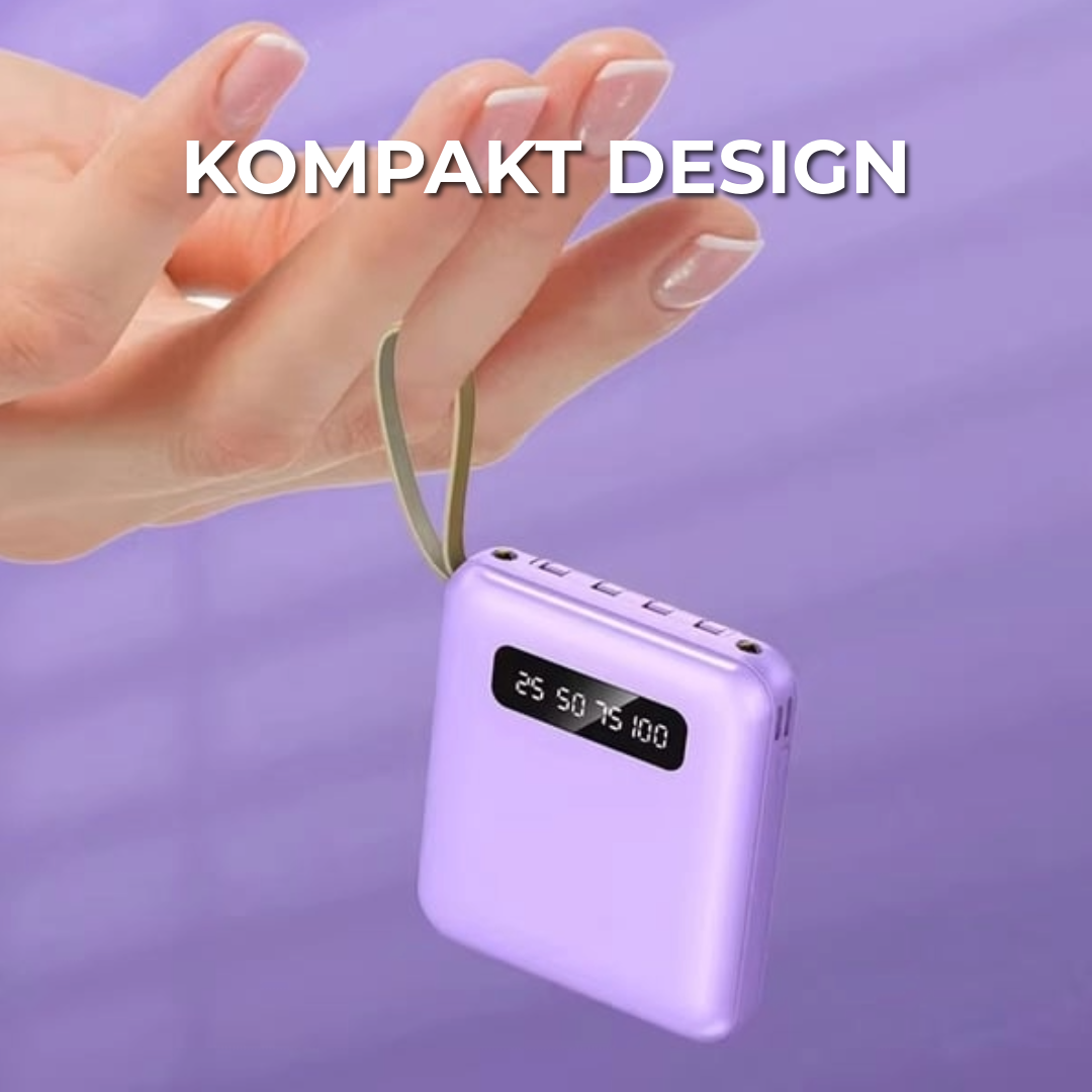 5000mAh Mini Power Bank med Innebygde Kabler | + Innebygd Lommelykt
