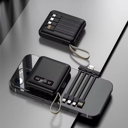 5000mAh Mini Power Bank med Innebygde Kabler | + Innebygd Lommelykt